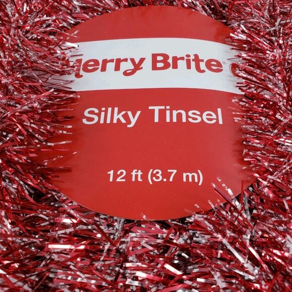 Red & White Silky Tinsel Garland Merry Brite 12ft Christmas Tree Holiday Decor - Picture 2 of 6